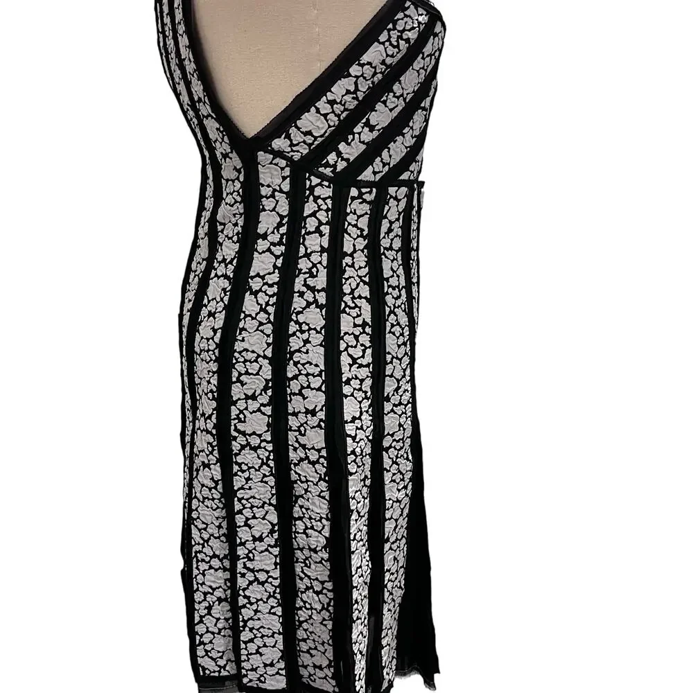 Proenza Schouler Printed Pleated Black White Fit and Flare Sleeveless Dress Sz 2